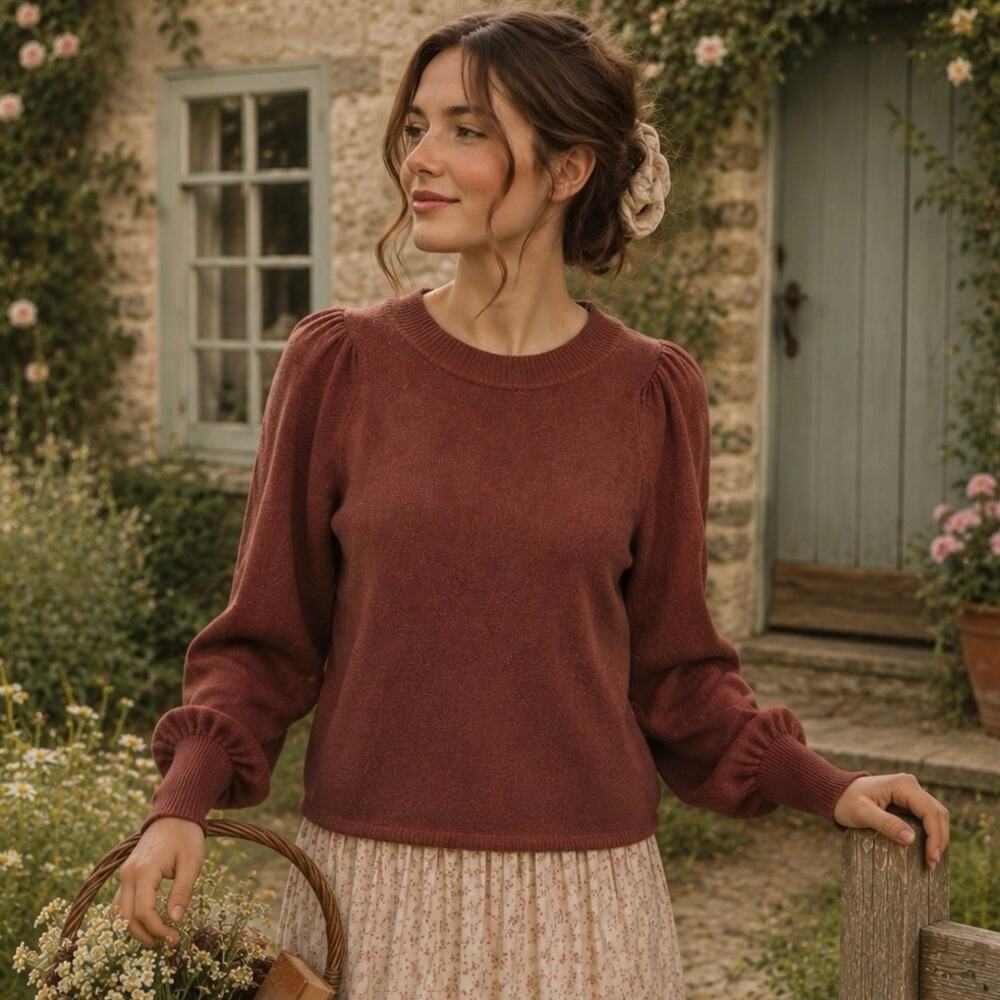 Apiece Apart Dewi Puff Sleeve Cashmere Cotton Sweater Minimalist Luxe Size Small